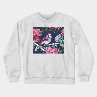 Pink bird with flowers Crewneck Sweatshirt